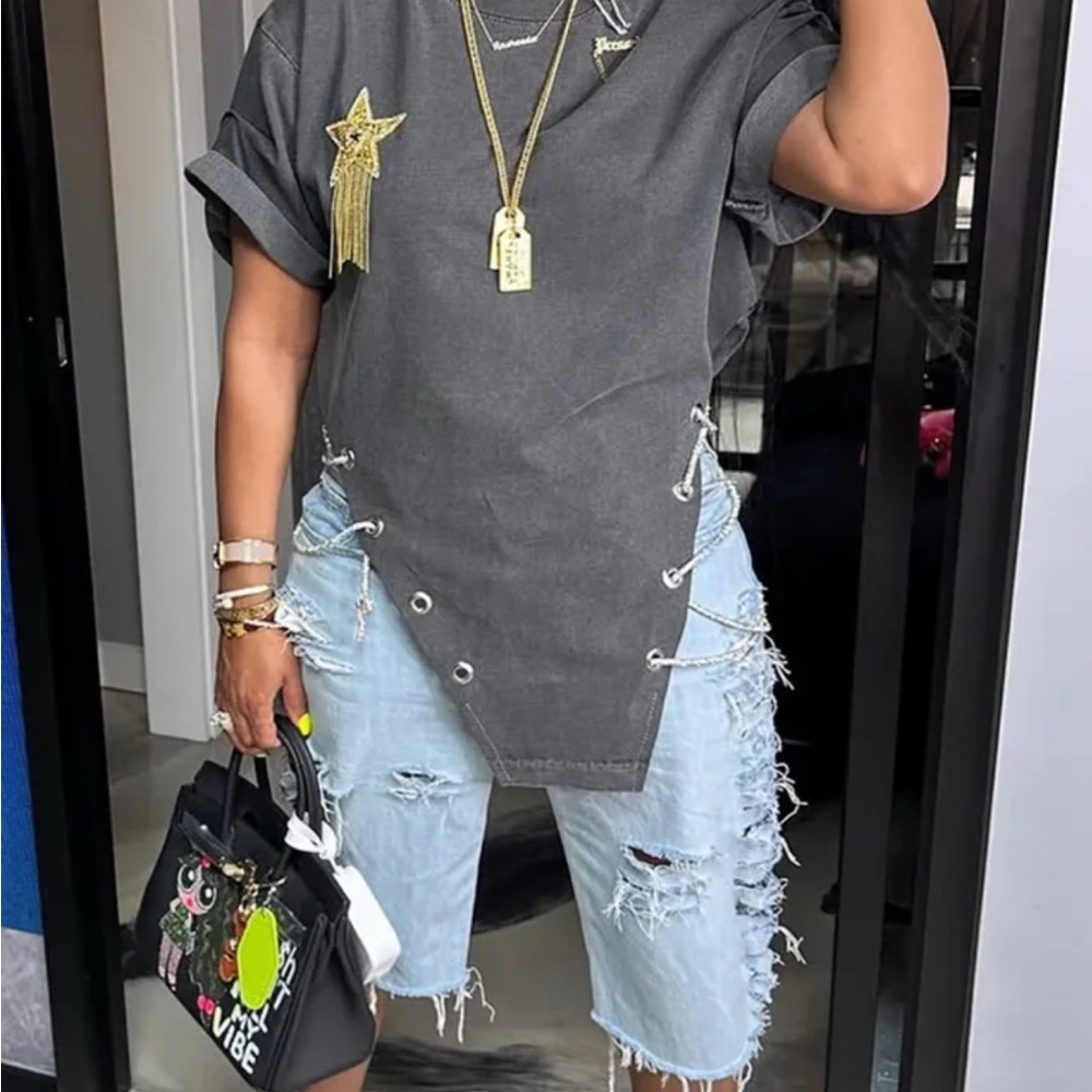 Gray Star Embellished T-Shirt